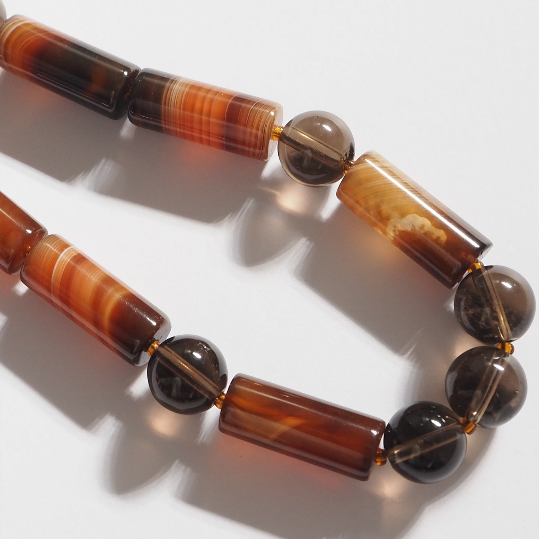 Each One Camille Necklace with agate and smokey quartz beads, magnetic clasp, approx. 50cm length.