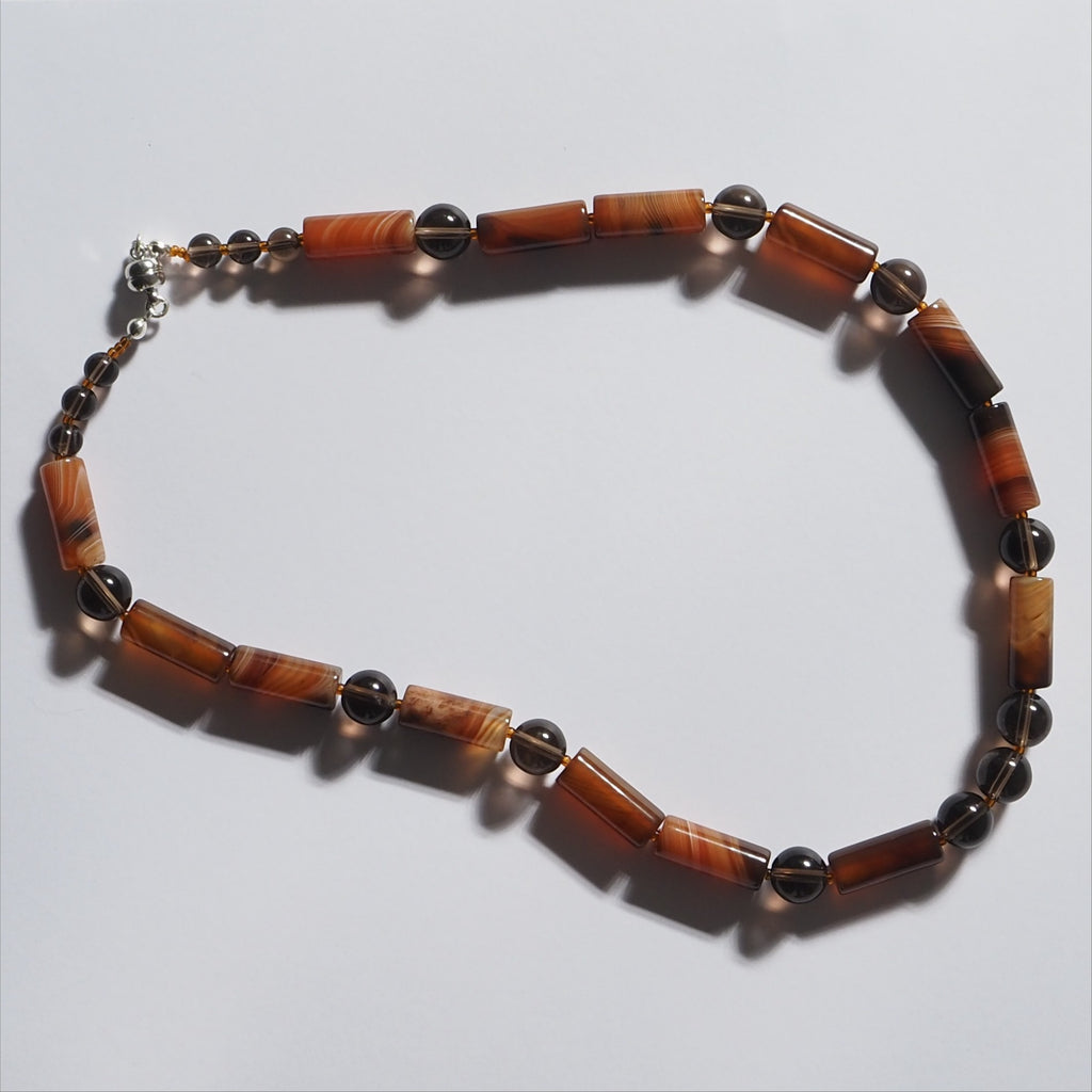 Each One Camille Necklace with agate and smokey quartz beads, magnetic clasp, approx. 50cm length.