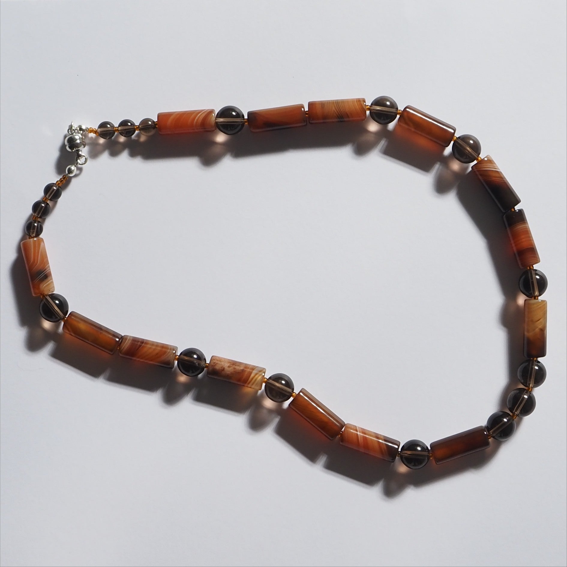 Each One Camille Necklace with agate and smokey quartz beads, magnetic clasp, approx. 50cm length.