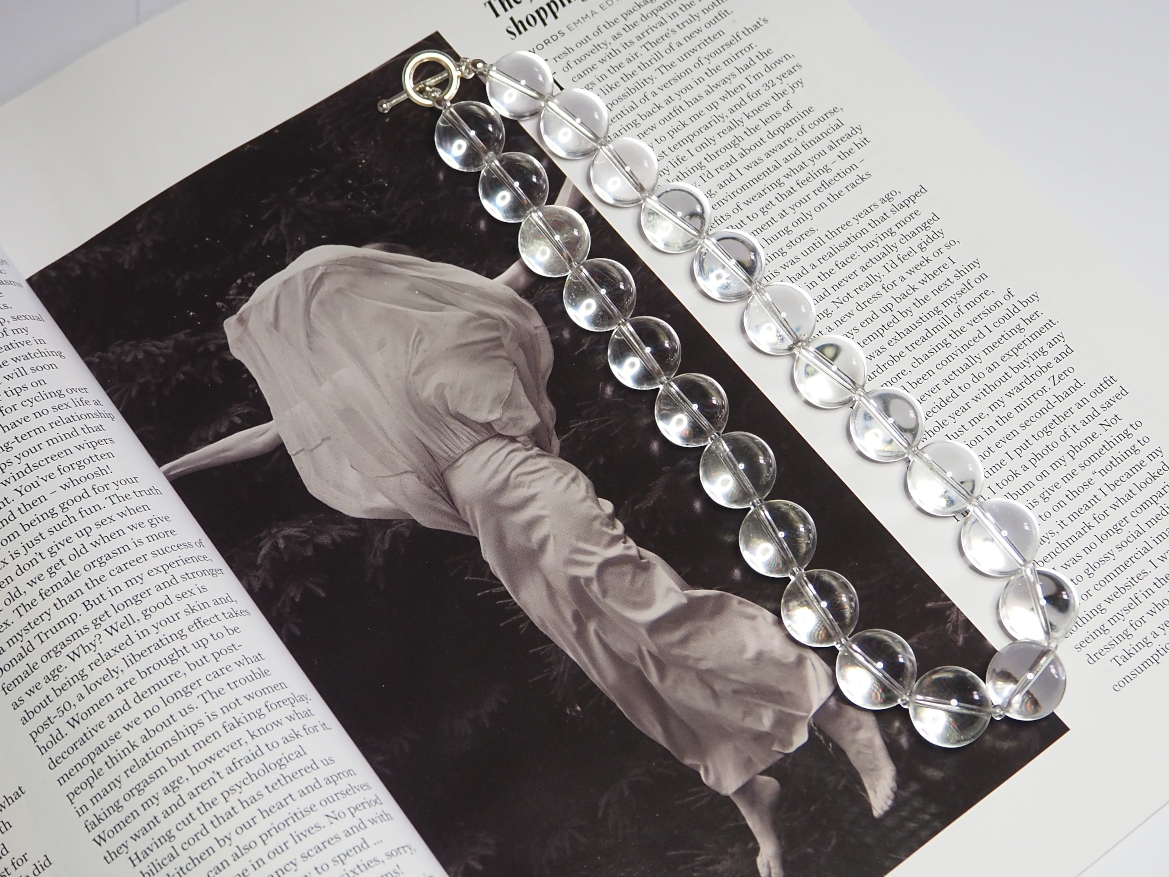 Each One The Bridget Necklace, clear quartz beads with sterling silver toggle clasp, 42cm length, handmade.
