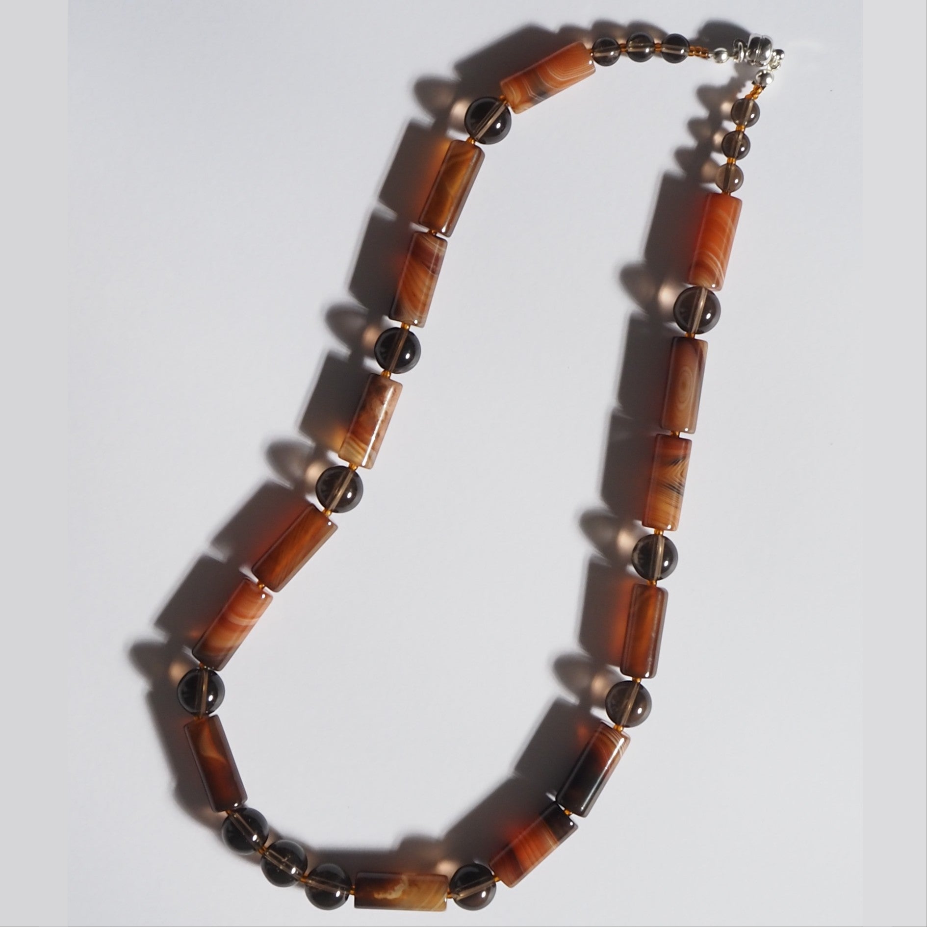 Each One Camille Necklace with brown agate and smokey quartz beads, magnetic clasp, approx. 50cm, handmade.
