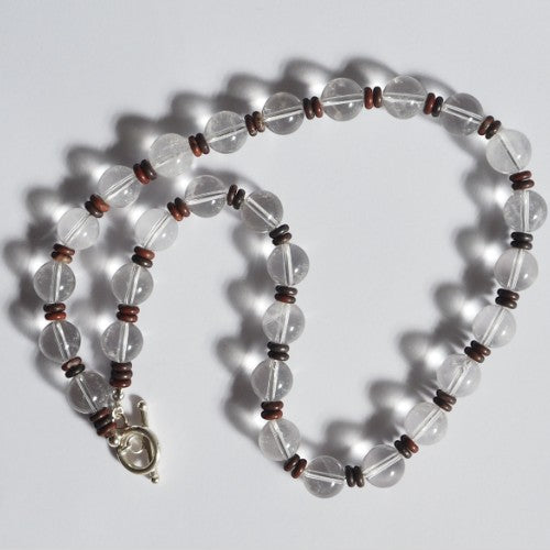 Each One clear quartz and red jasper beaded necklace with sterling silver toggle clasp, approx. 50cm.