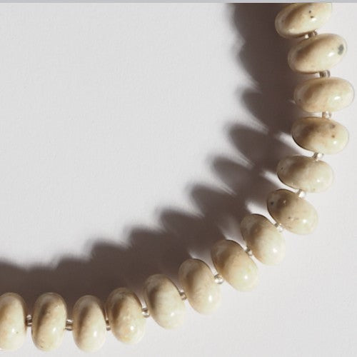 Each One Darcy Necklace, fossilised coral beads with silver spacers, approx. 50cm length, magnetic clasp.