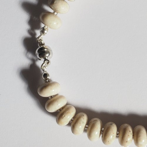 Each One Darcy Necklace with fossilised coral beads and magnetic clasp, approx. 50cm length.
