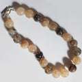 Each One Kai Necklace with dyed agate beads in cream, grey, and black, sterling silver toggle clasp, approx. 42cm.