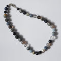 Each One Margot Necklace with agate, sodalite, obsidian, quartz, lepidolite, sandstone, hawk's eye, jasper, and pearl beads. Magnetic clasp.