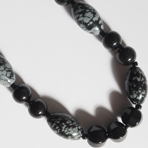 Each One The Rachel Necklace features black obsidian, snowflake obsidian, and black agate beads with a sterling silver toggle clasp.